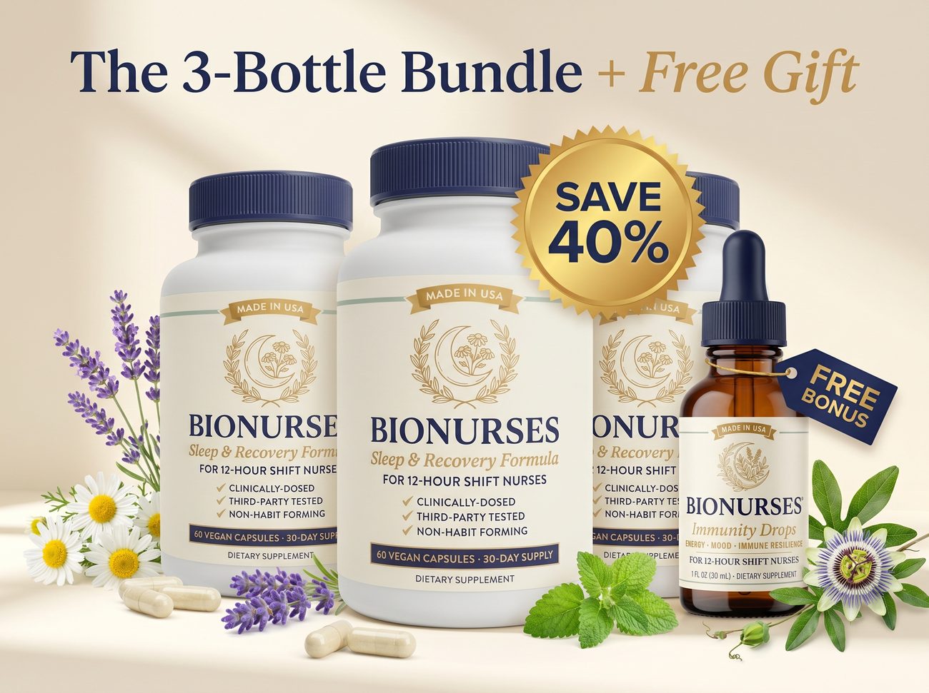 BioNurses 3-Bottle Bundle plus free Immunity Drops — Save 40%